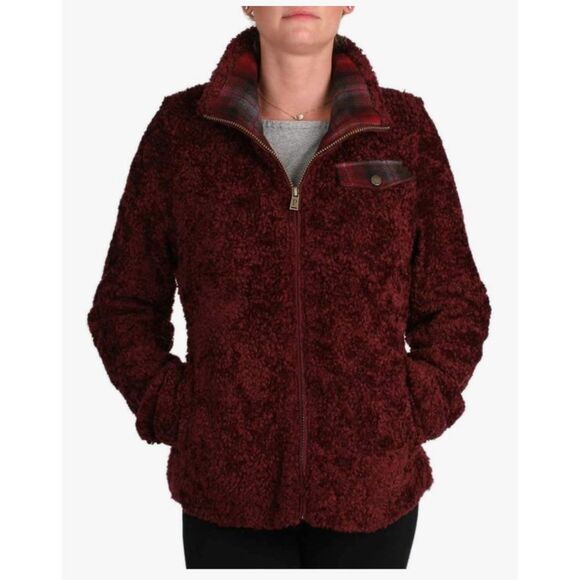 Pendleton sherpa plaid lined retro fuzzy fleece  burgundy Jacket Small - Picture 2 of 7